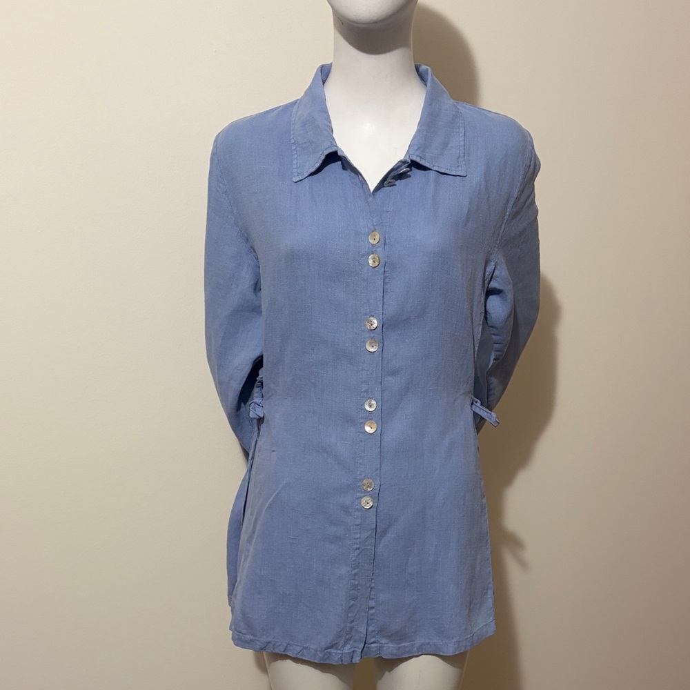 Willow Sky Blue Linen Shirt adjustable Waist Size S